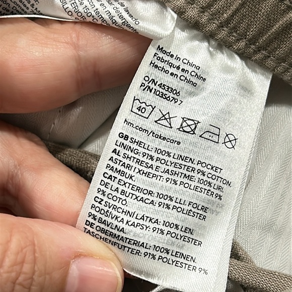 H&M Regular Fit Elastic Waist Linen Pull On Pants with Pockets in Tan - Medium - Picture 8 of 8